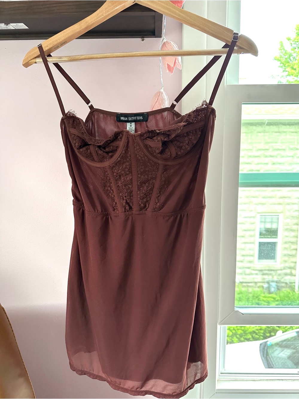 Urban Outfitters Brown Lace-Trim Slip Dress
